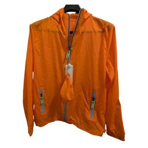 MeTozone Orange Windbreaker Packable w Reflective Zippers and Pulls NWT